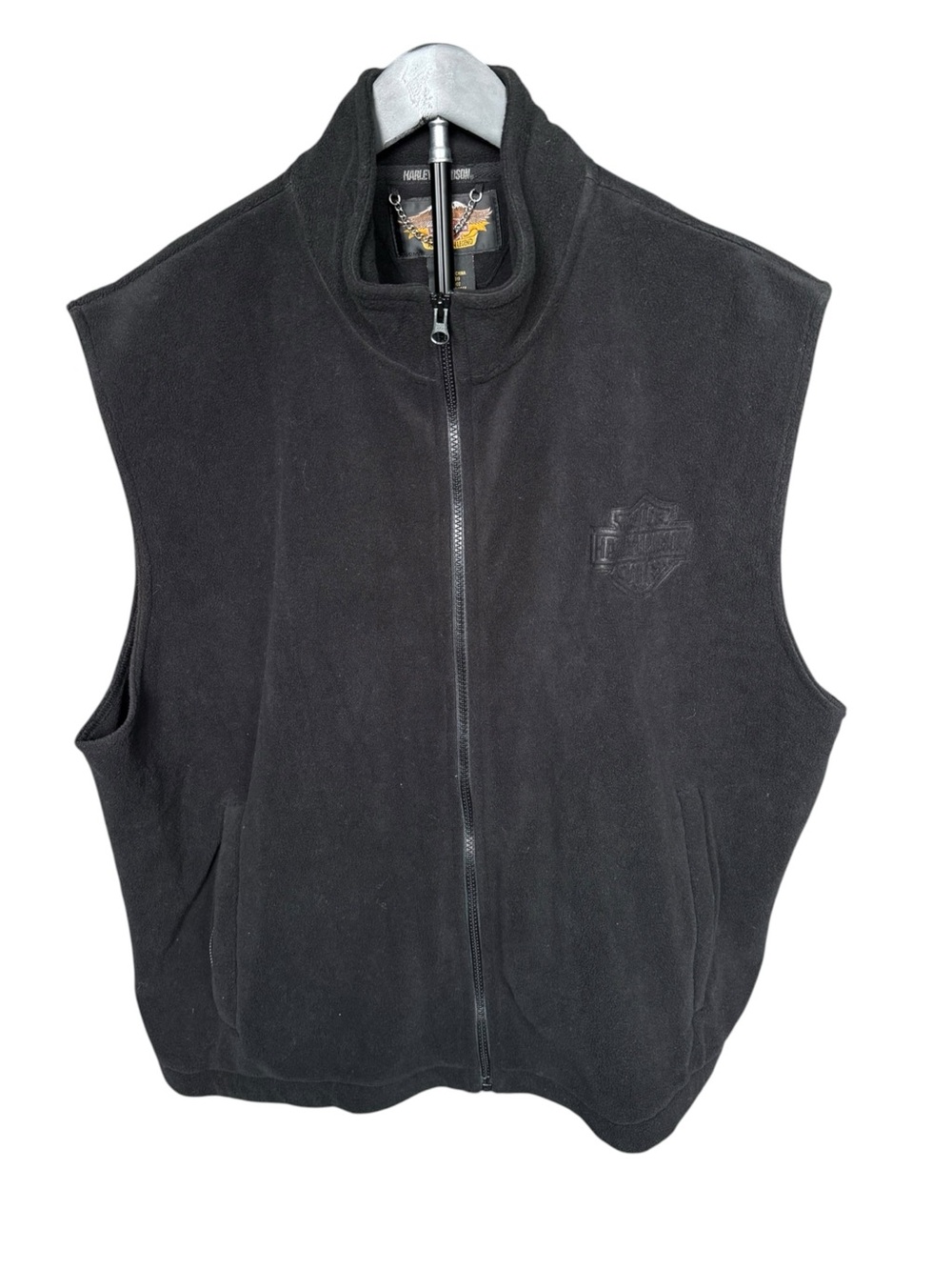 Harley Davidson Men’s Large Black Fleece Full Zip Biker Motorcycle Vest Vintage